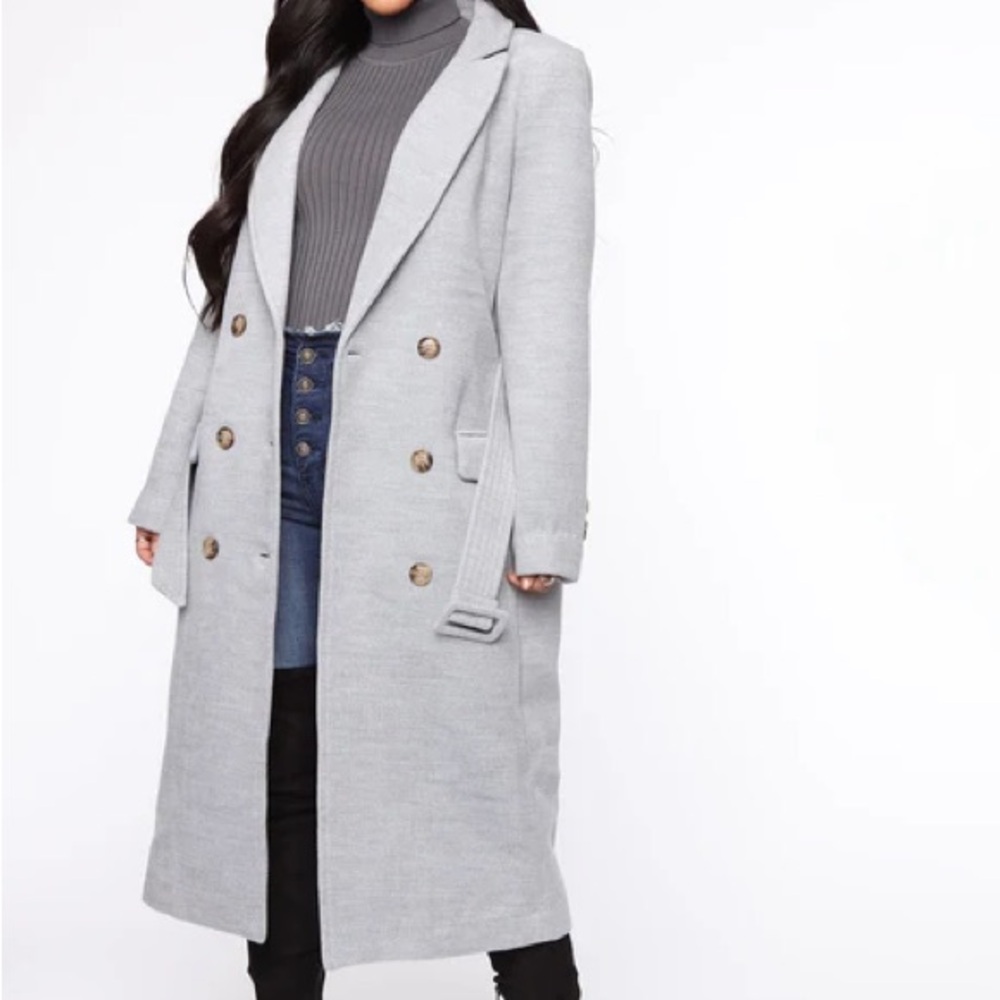 2x Women's Gray Double-Breasted Coat